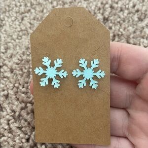 Nickel Free Sparkly Blue Snowflake‎ Stud Earrings